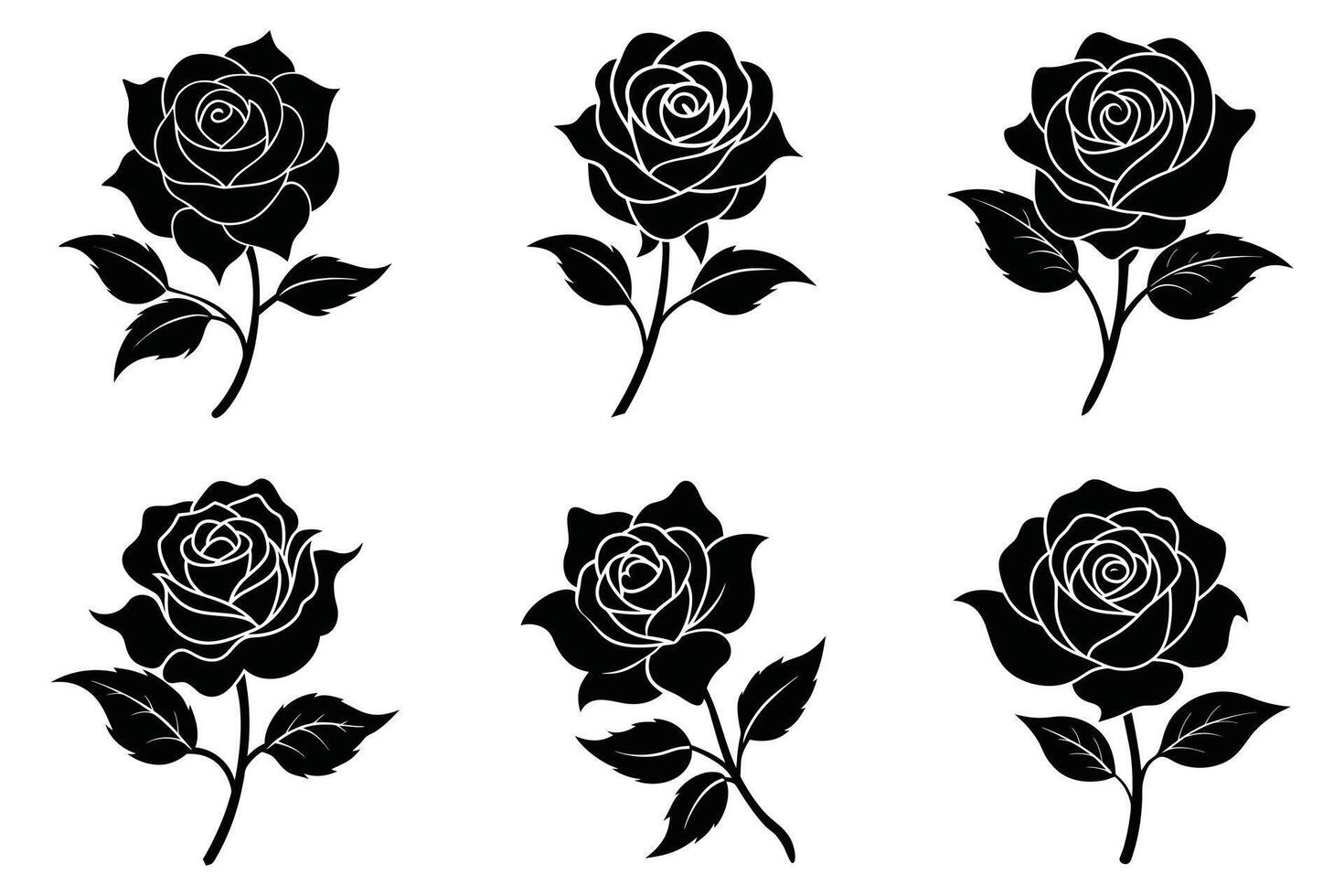 Six Black Rose Silhouettes for Design Projects vector