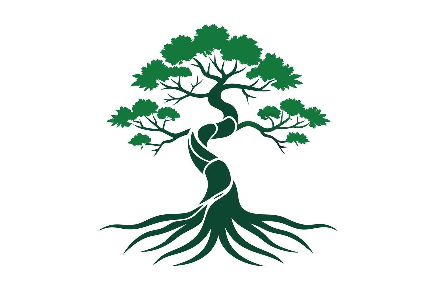 A Elegant Bonsai Tree Silhouette Against a White Background vector