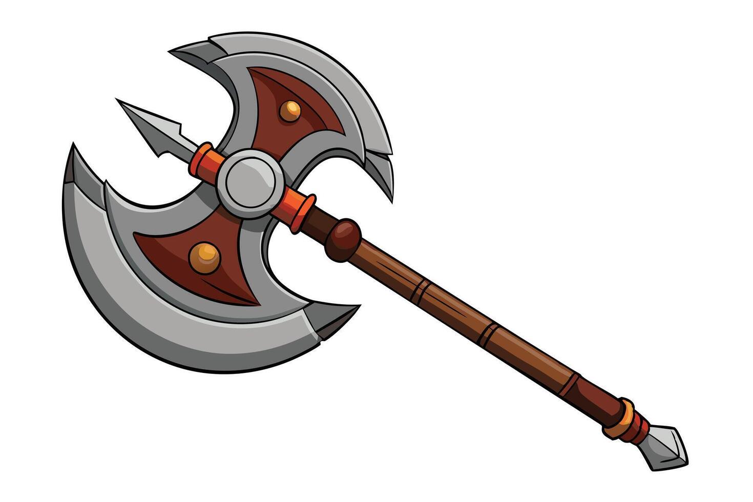 Cartoon Illustration of a Powerful Double-Bladed Axe vector