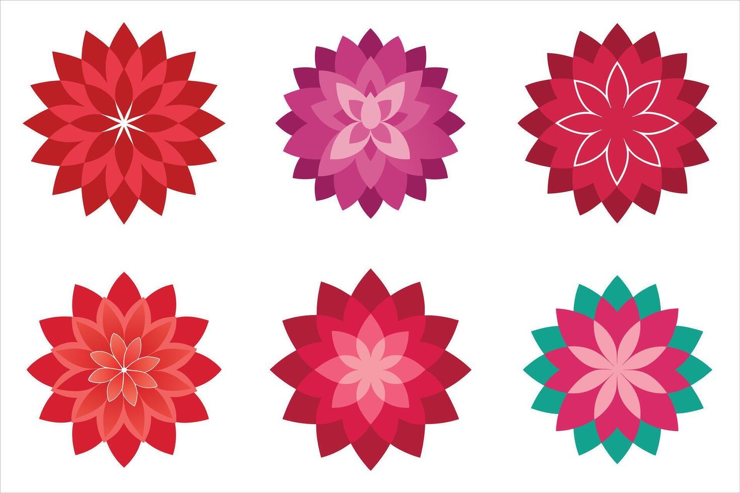 Set of colorful dahlia flower icons for graphic design. vector