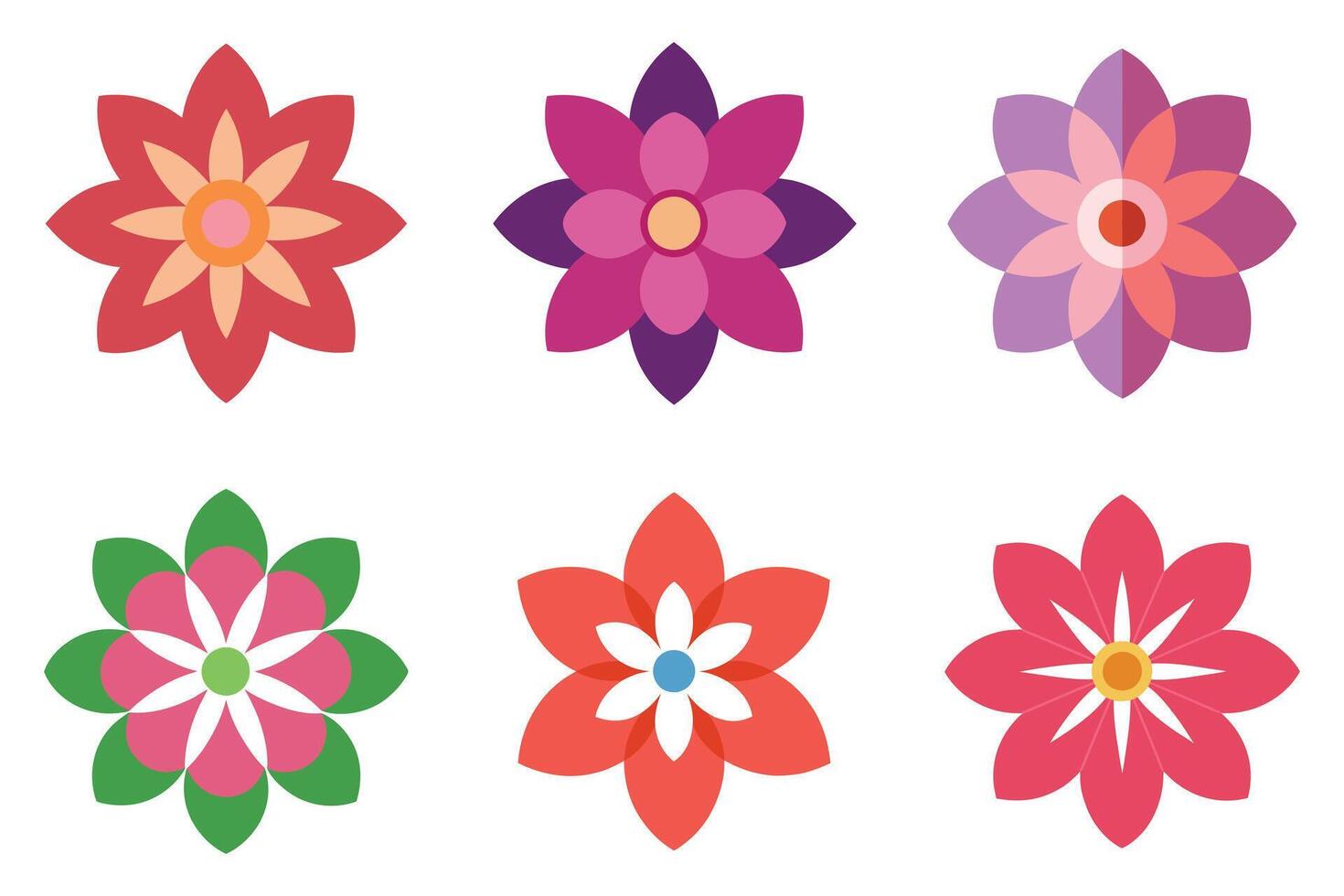 Vibrant Flat Design Flower Icons Set vector