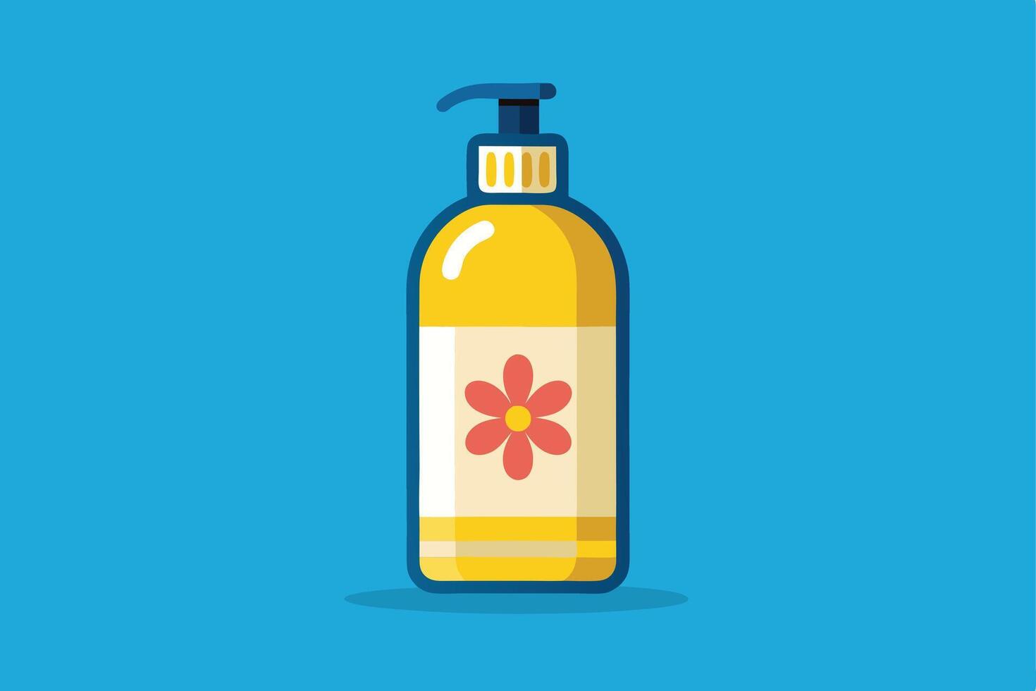 Flat Illustration of a Yellow Lotion Bottle with a Pink Flower Design. vector