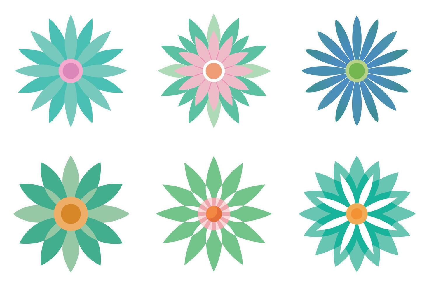 Colorful aster flower icons set for graphic design vector