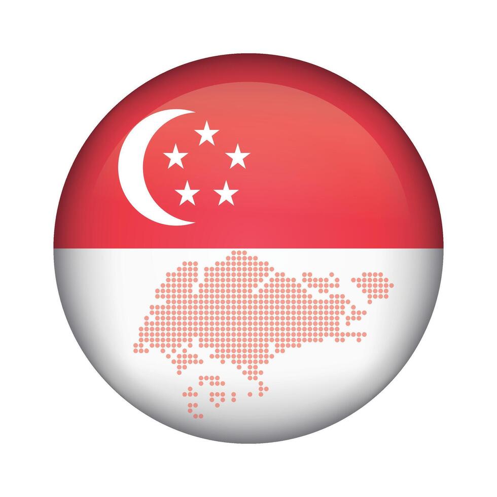 round icon with national flag of Singapore and flag on white background vector