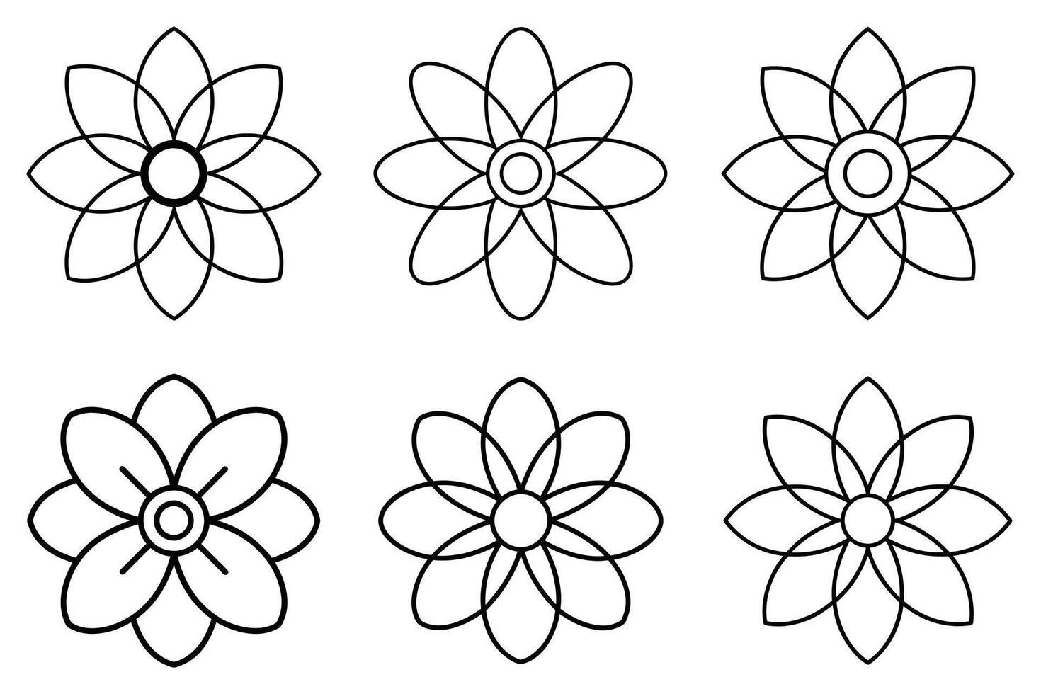 Six Simple Line Art Flower Icons vector