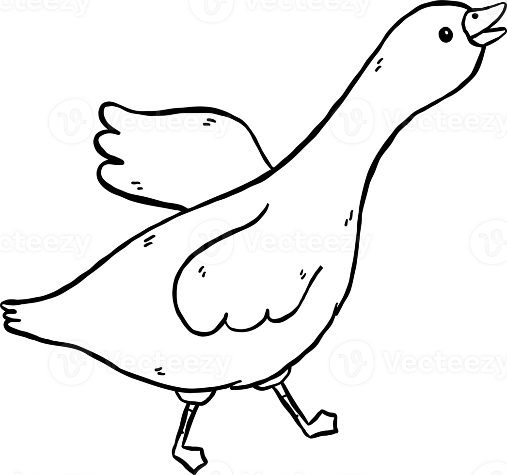 Cute Silly Goose Black and White Outline Anxiety Running Cartoon Hand Drawn Doodle png