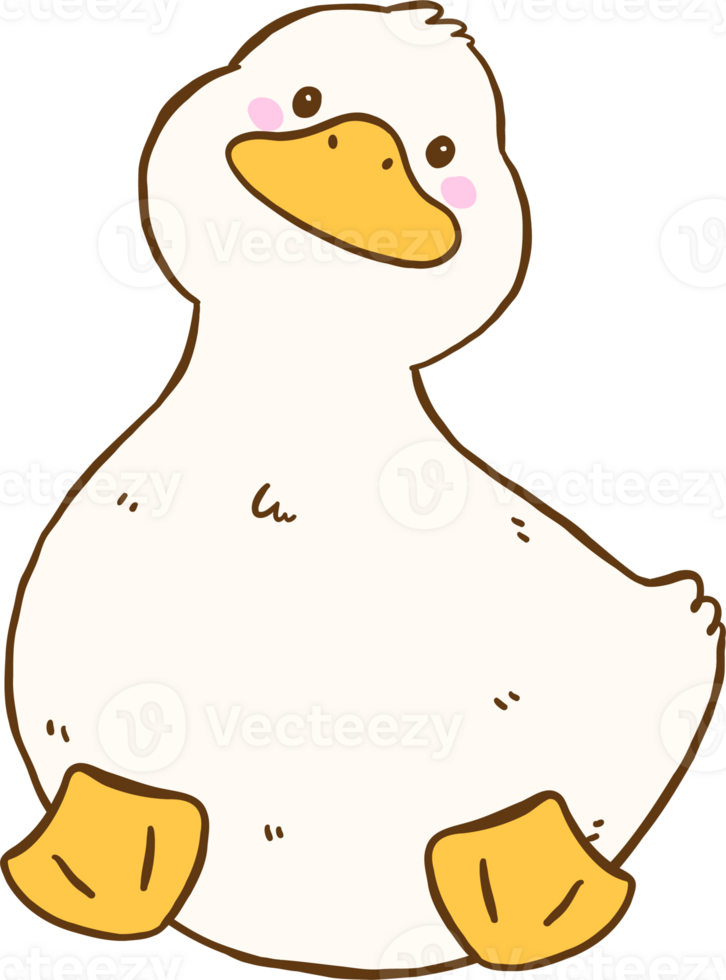 Cute Cartoon White Duck Front Sitting Hand Drawn Doodle png