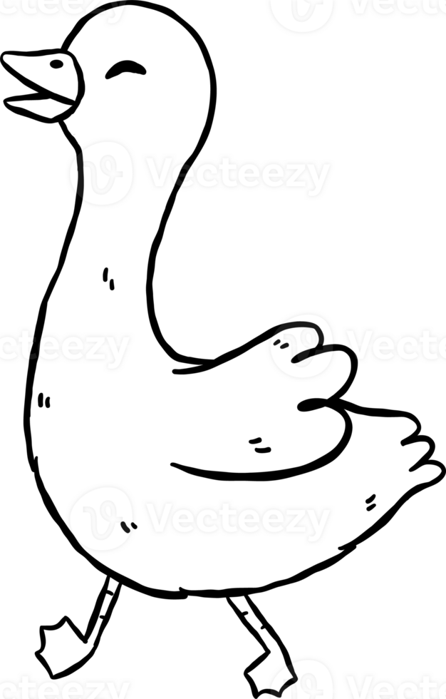Cute Silly Goose Black and White Outline Happy Cartoon Hand Drawn Doodle png