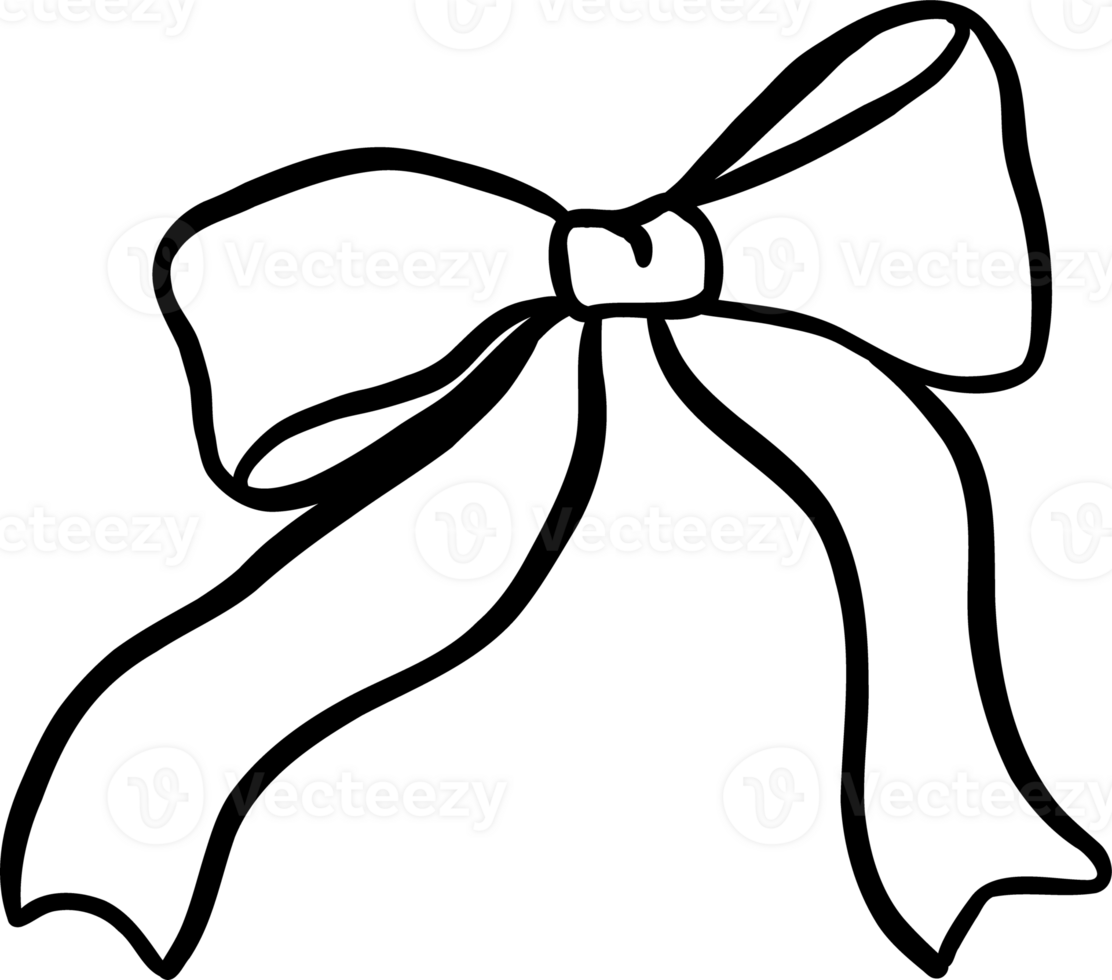 Cute Ribbon Bow Outline Black and White Hand Drawn png