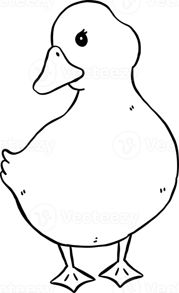 Cute Cartoon Duck Outline Black and White Hand Drawn Doodle Character png