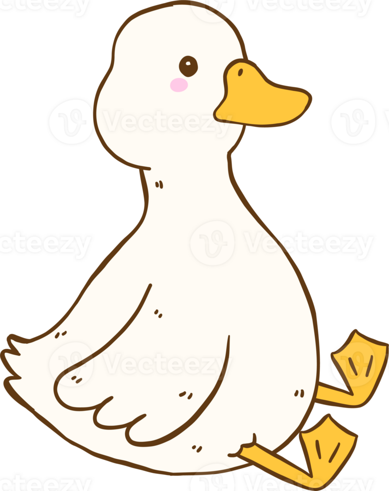Cute Cartoon White Duck Silly Sitting Hand Drawn Doodle png