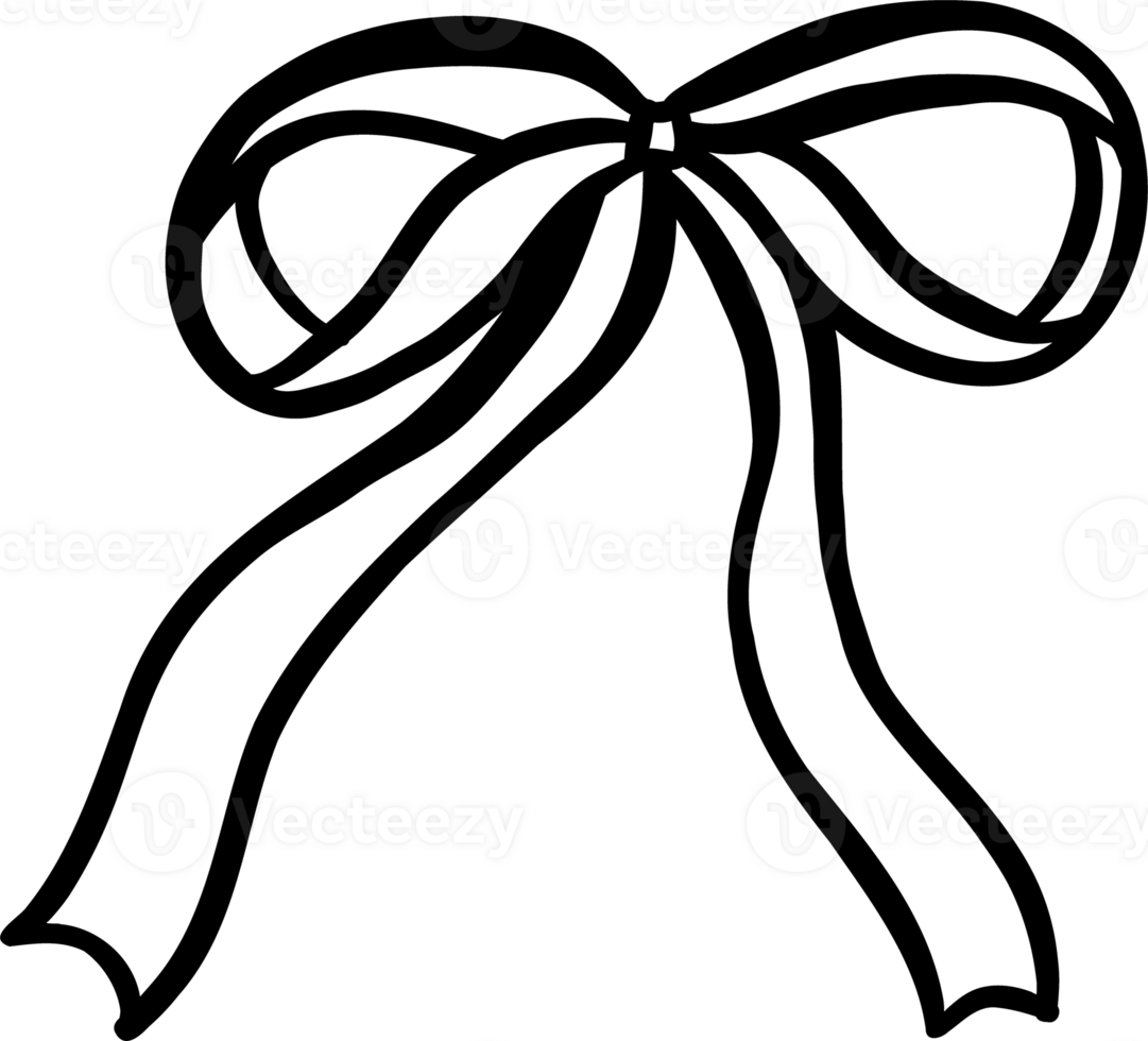 Cute Ribbon Bow Outline Black and White Hand Drawn Decorative png