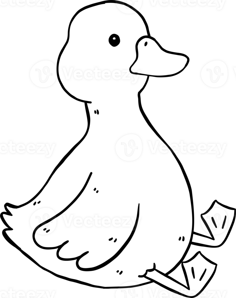 Cute Cartoon Duck Outline Black and White Silly Sitting Hand Drawn Doodle png