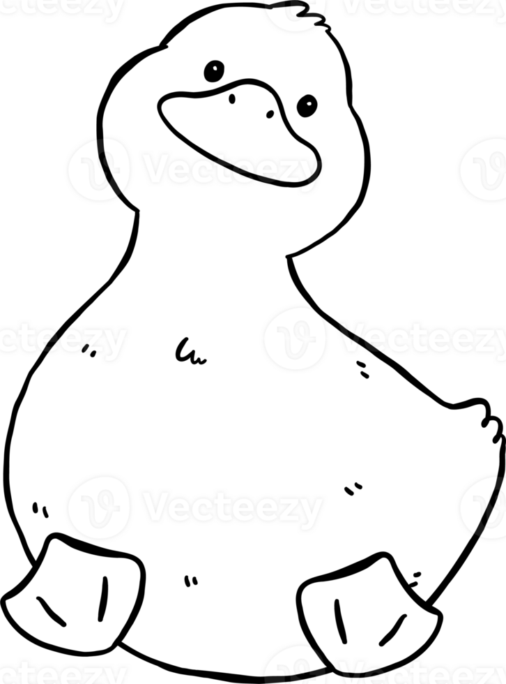 Cute Cartoon Duck Outline Black and White Front Sitting Hand Drawn Doodle png
