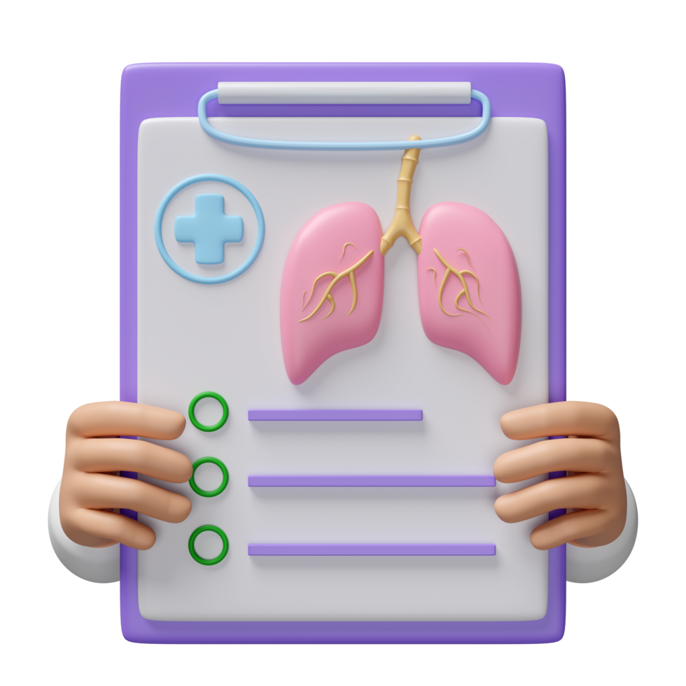 3d doctor hand holding check list for health with lung isolated. health check report, medicare concept, 3d illustration render png