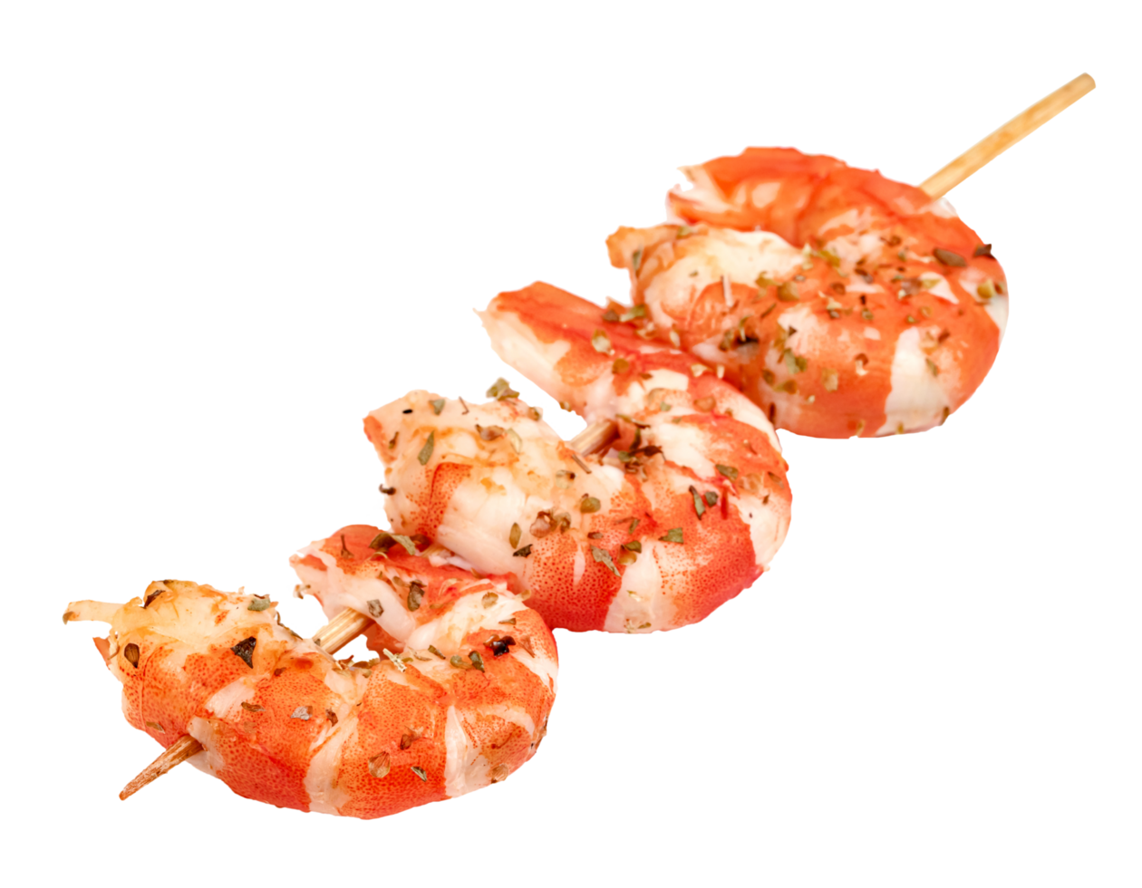 roasted peeled prawn with skewer isolated. png