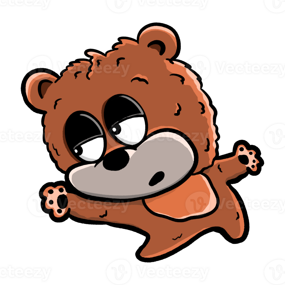 Disdainful bear in disgusted look, lying flat and giving up cartoon illustration, disinterested expression png