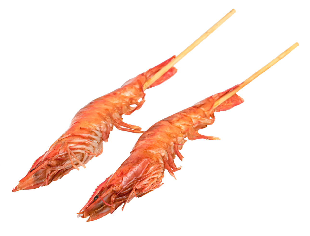 roasted prawn with skewer isolated. grilled shrimp png