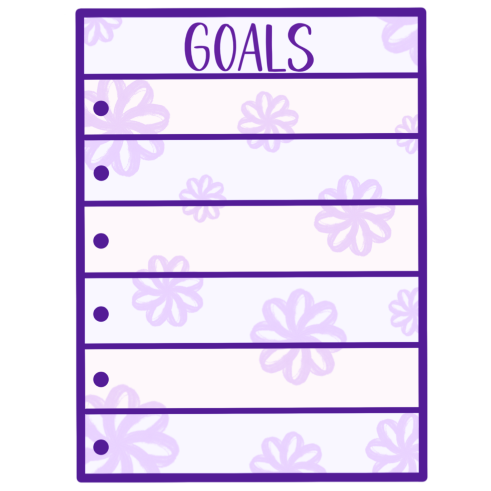 Purple goals clipart, Goals with dot points, decorated with flowers png