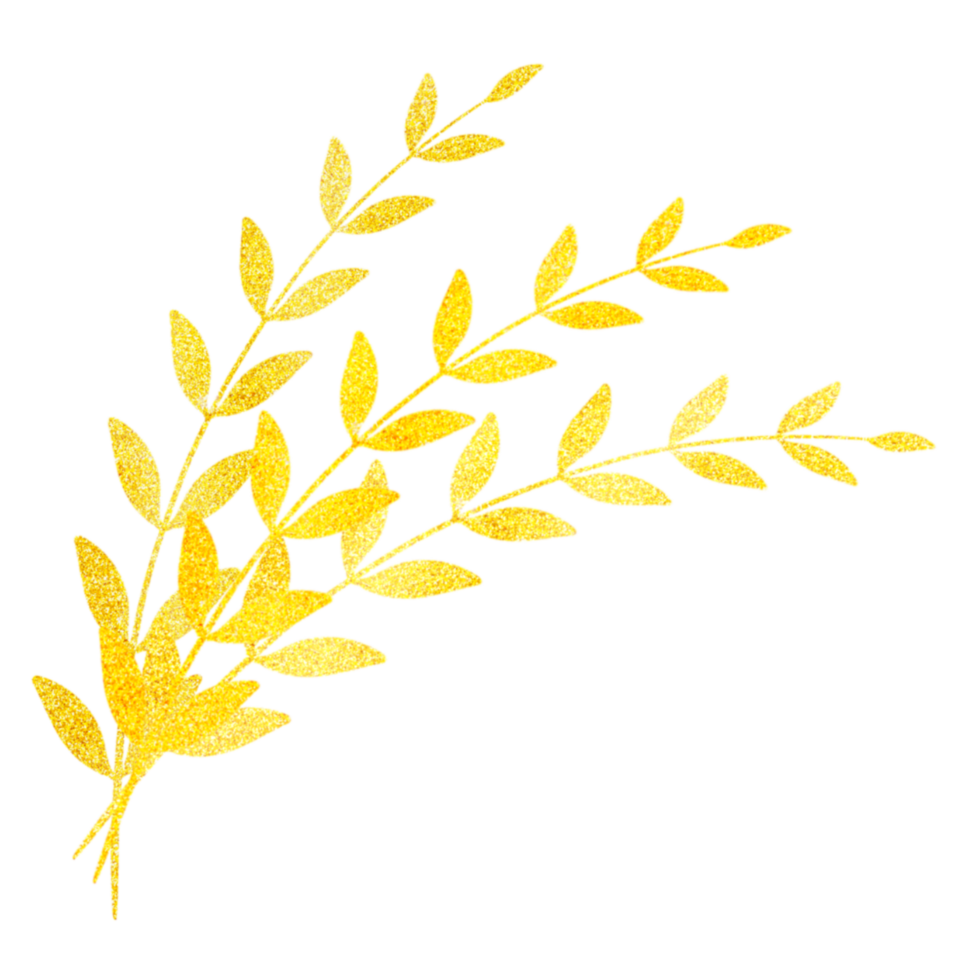 Three glittery golden leaves on a transparent background png