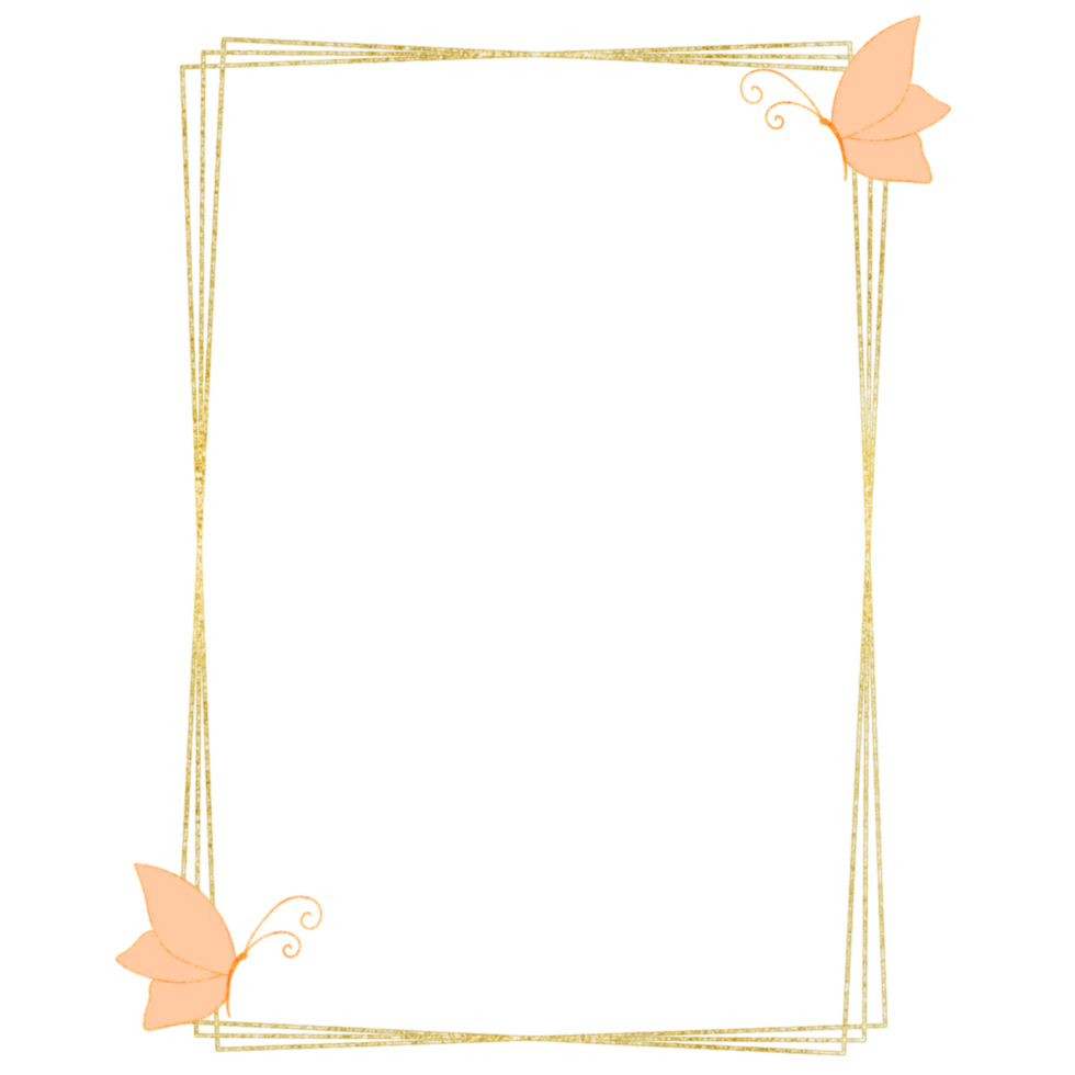 Gold rectangle frame with butterflies png