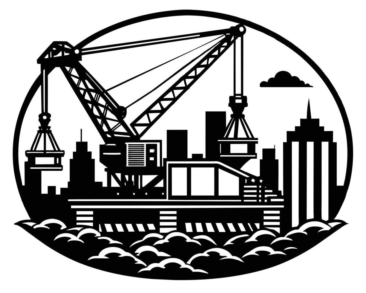 Powerful Crane in Urban Construction Site vector