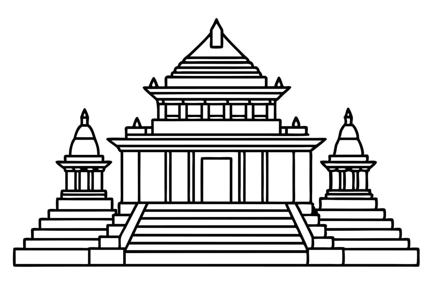Detailed line drawing of a traditional temple. vector