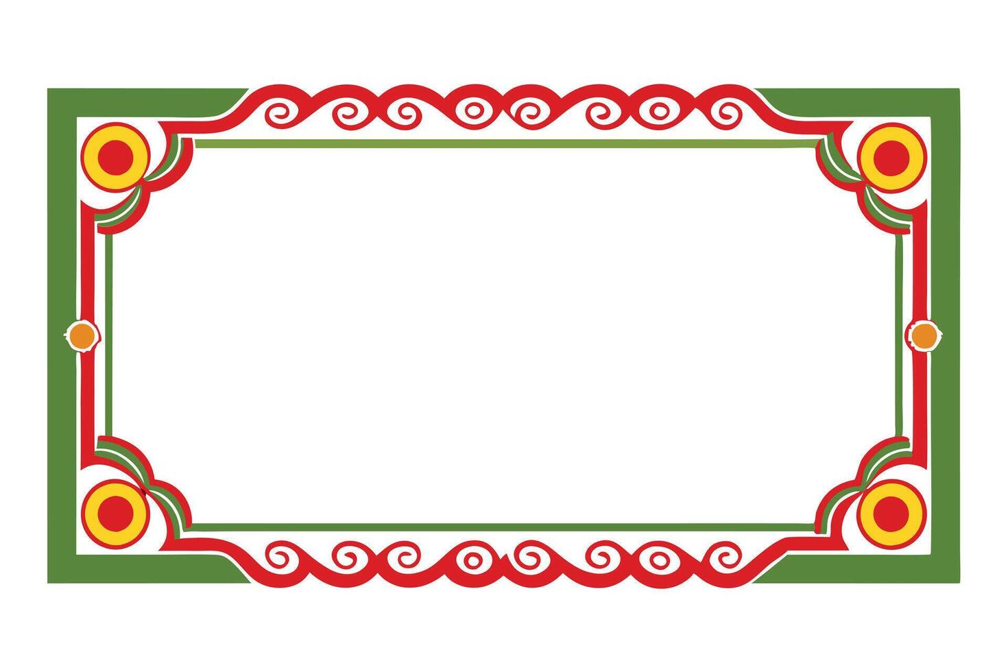 A Vibrant red green and gold decorative border design. vector