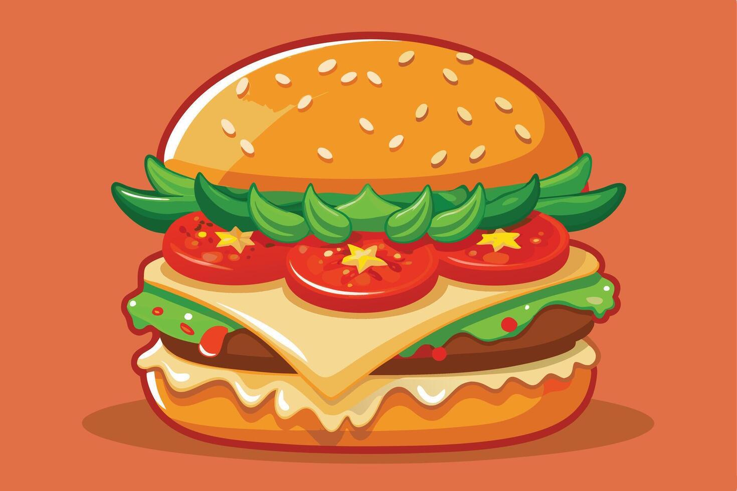 Cartoon Burger on a Red Background vector