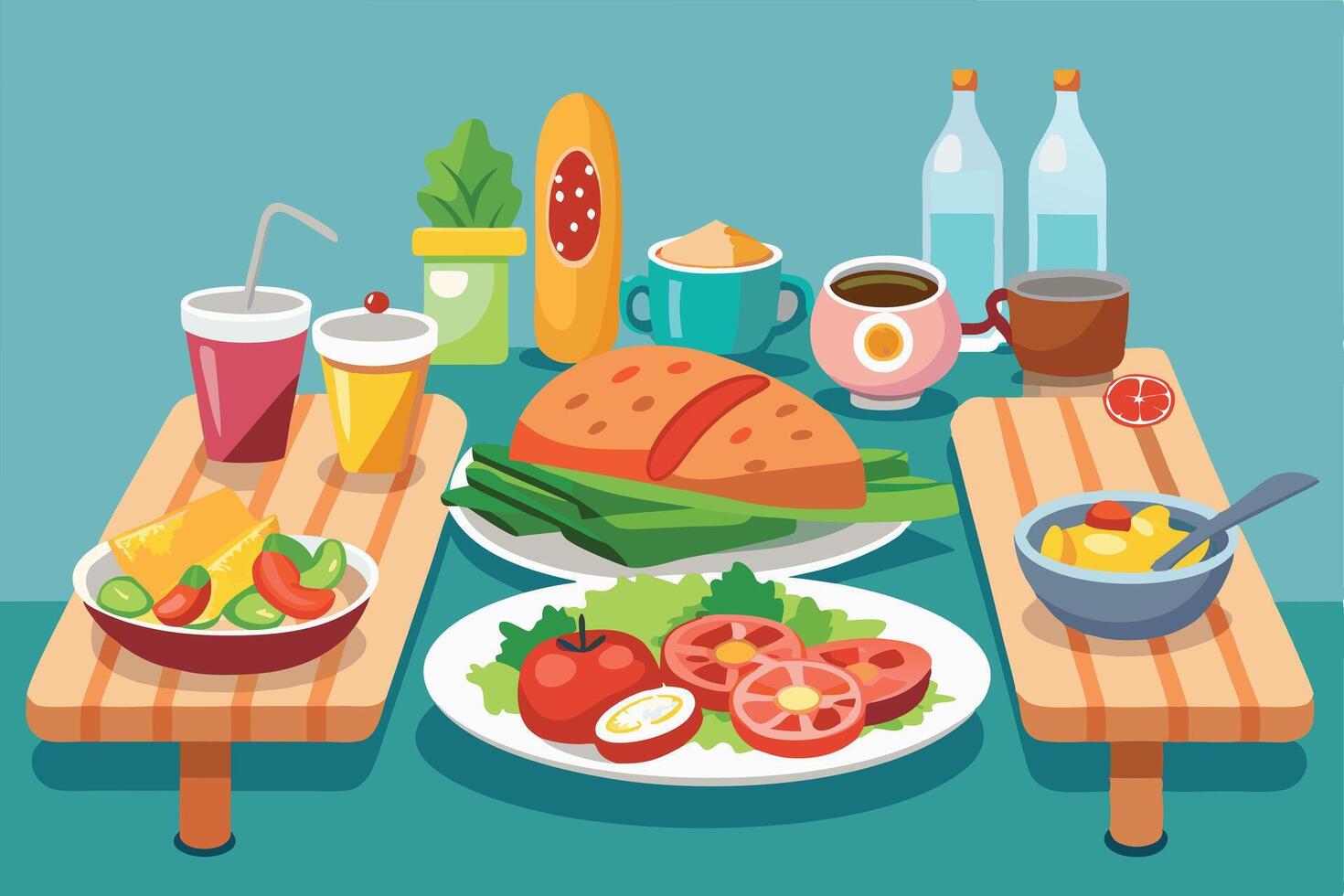 A Outdoor Picnic with Diverse Food Choices vector