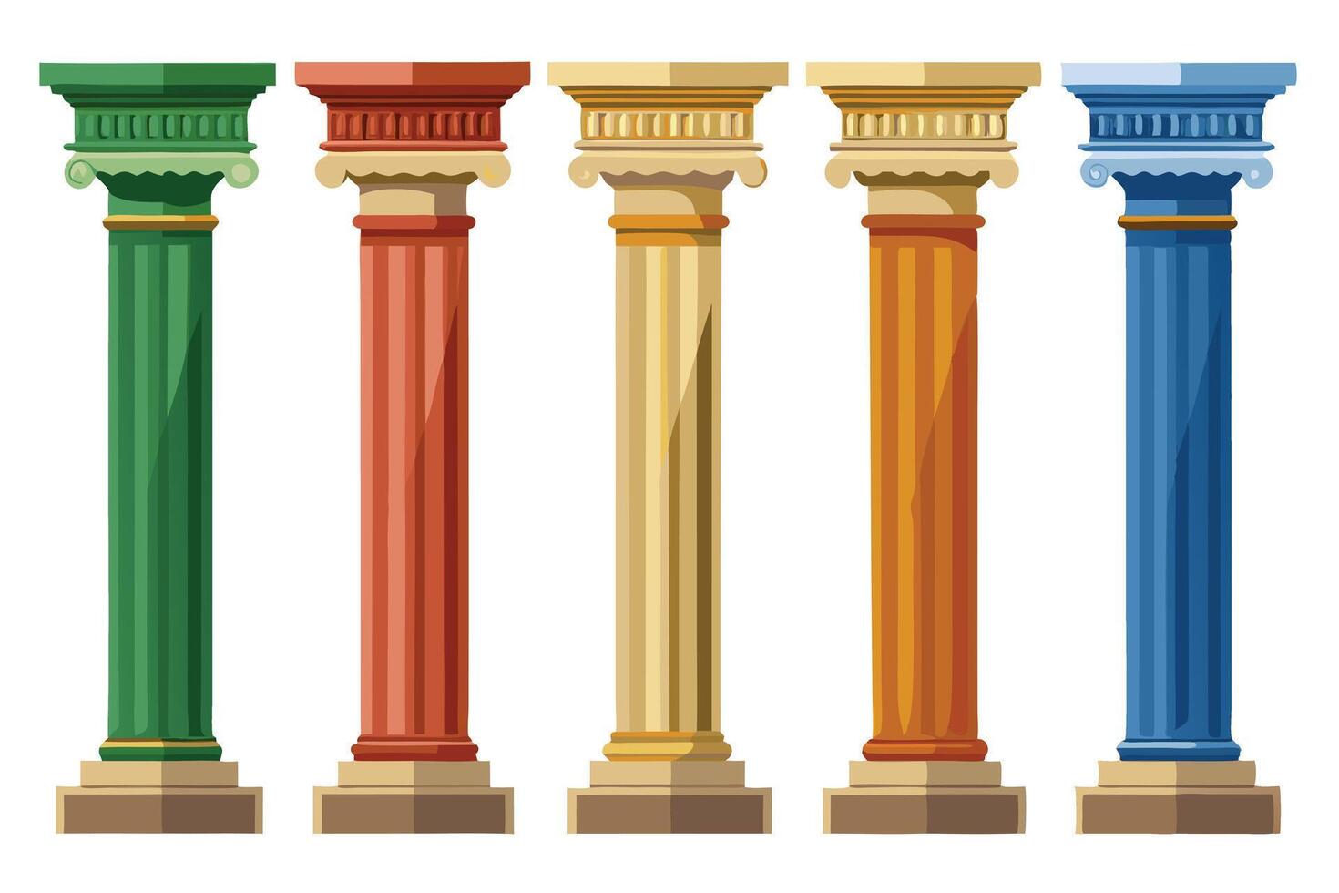 Colorful Classical Columns Against a White Background vector