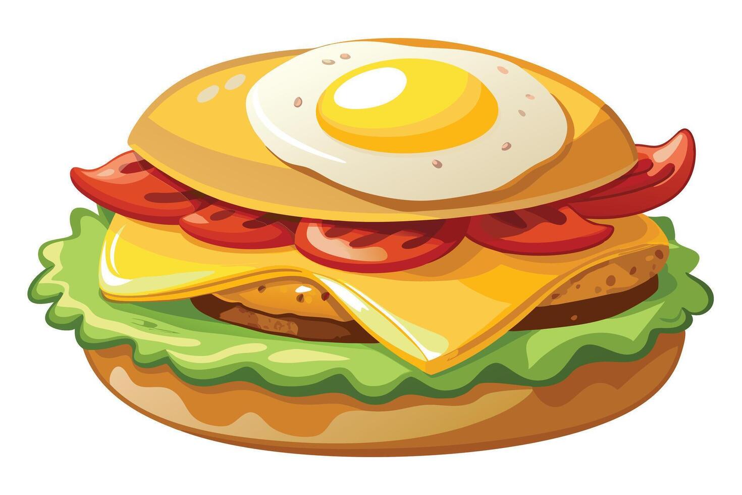 Delicious breakfast sandwich with egg, cheese, and tomato. vector