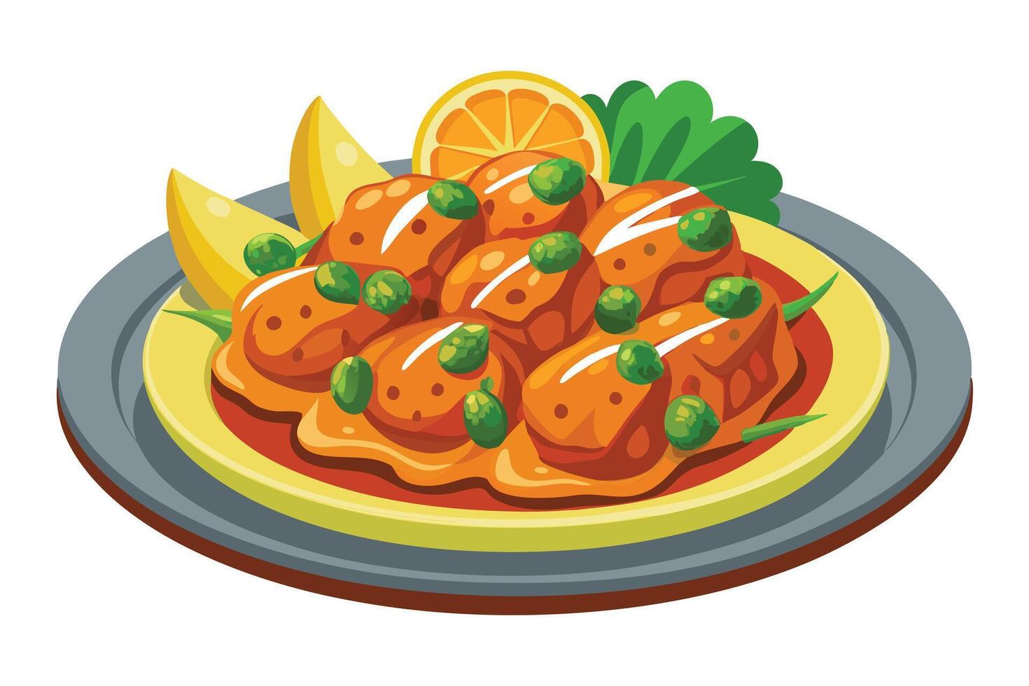 A Delicious Asian style skewers on a plate ready to eat. vector