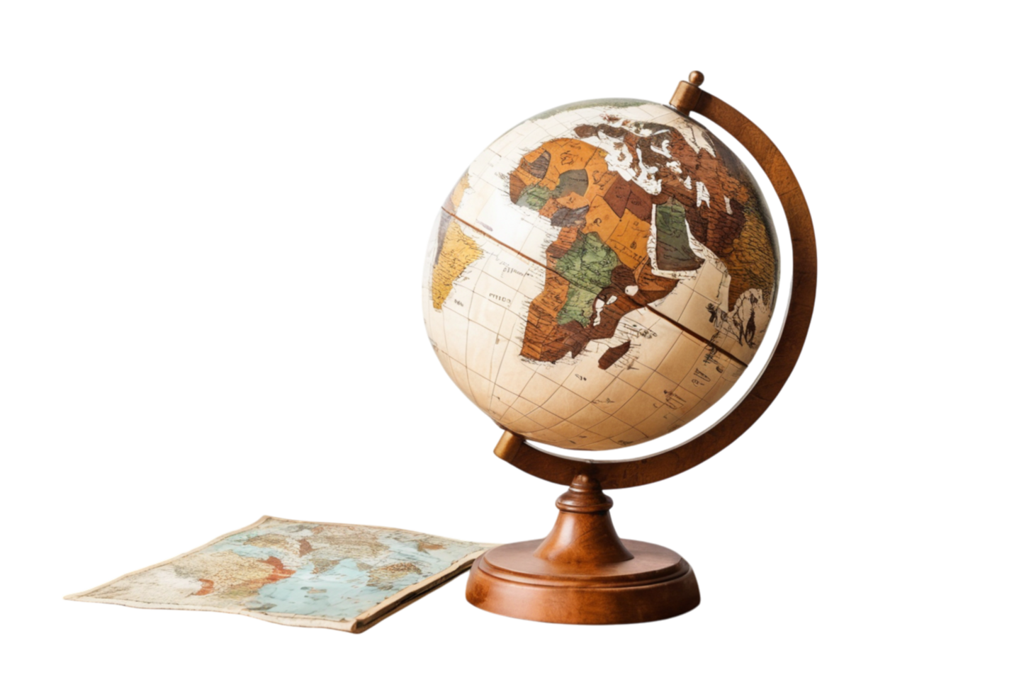 Vintage Wooden Globe with Antique Map Display Charm and Elegance png
