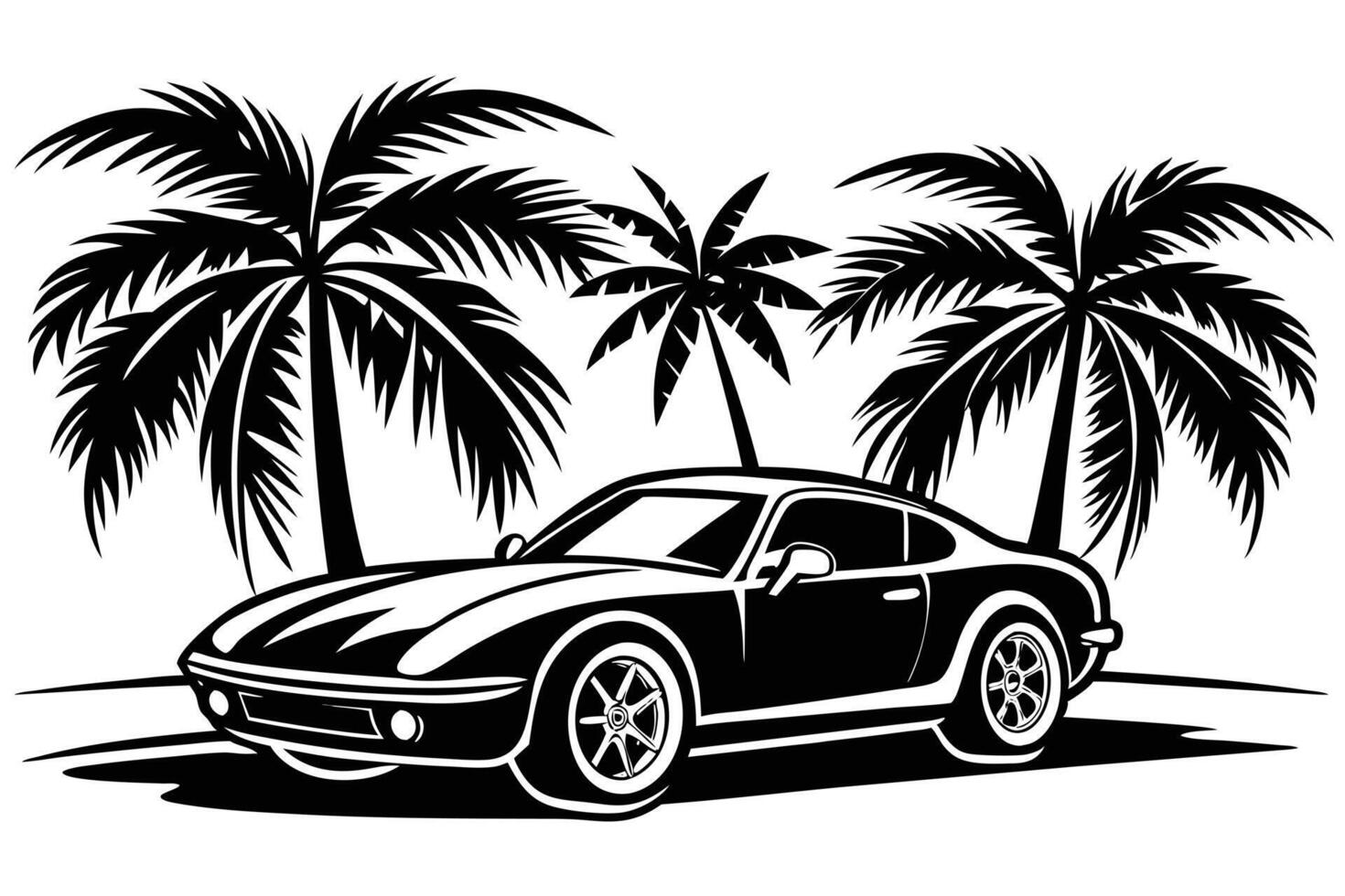 Classic Car by the Beach A Retro Vacation Scene vector