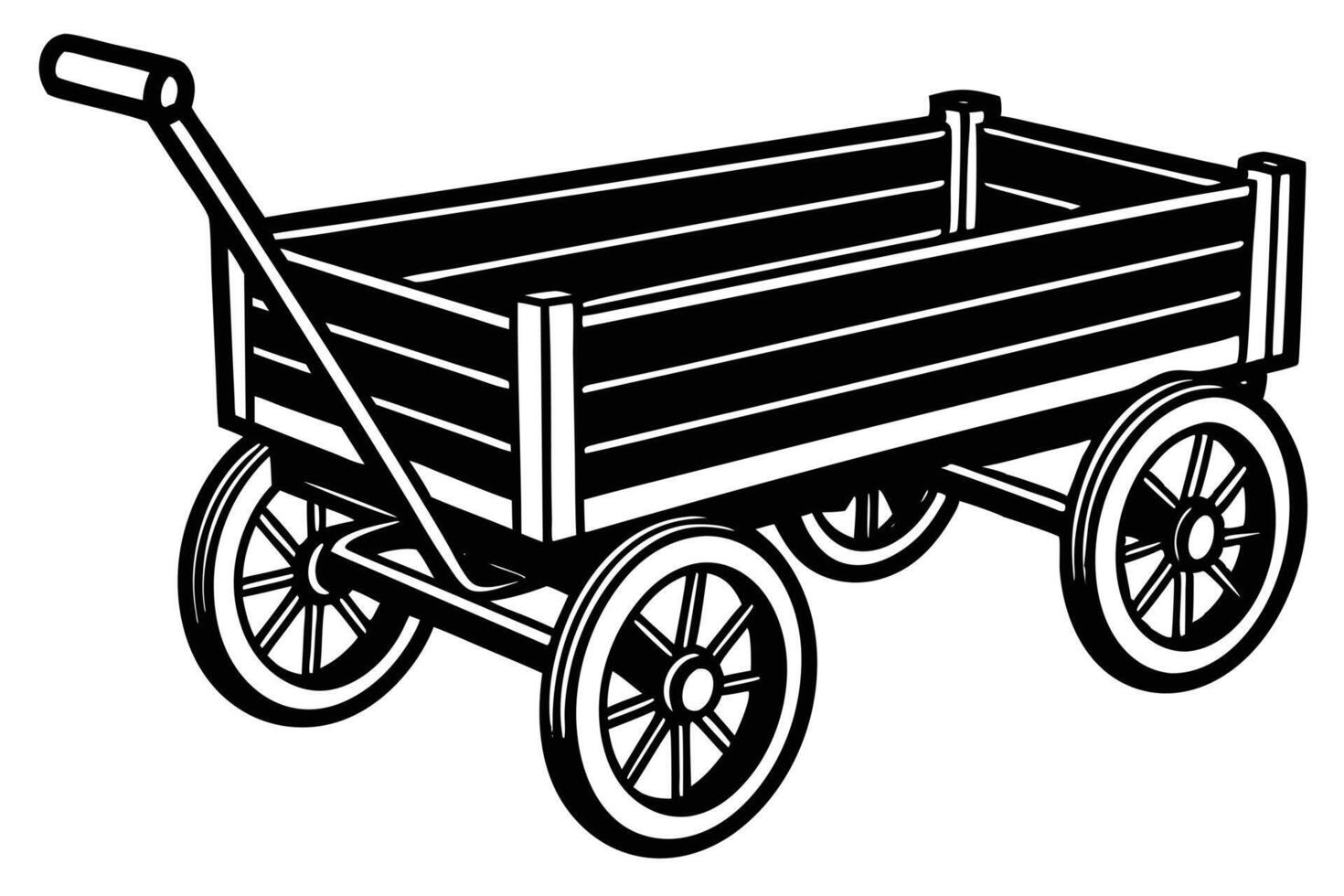 A Simple black and white illustration of a sturdy wagon. vector