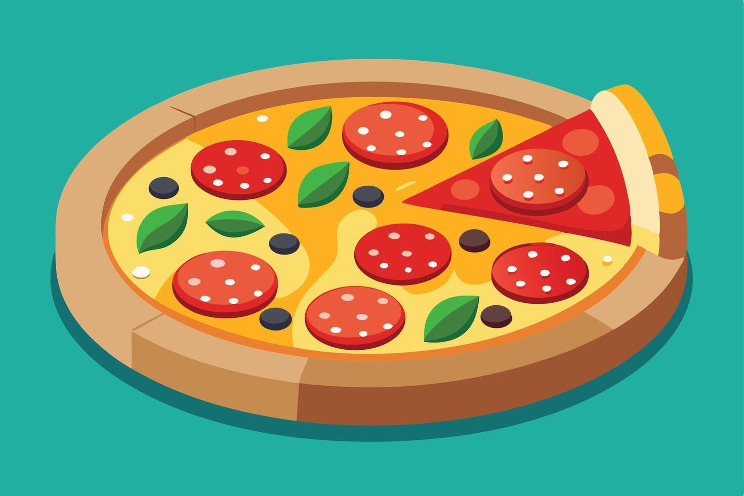 A Delicious pizza on a wooden board, perfect for food illustrations. vector