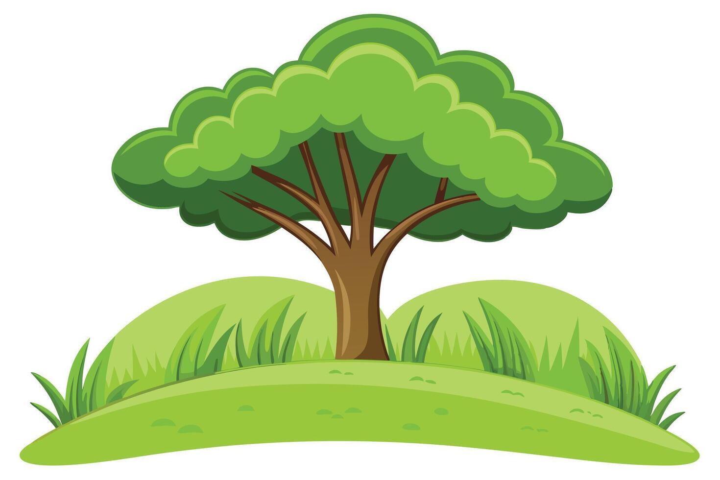 illustration of a tree on a grassy hill. vector