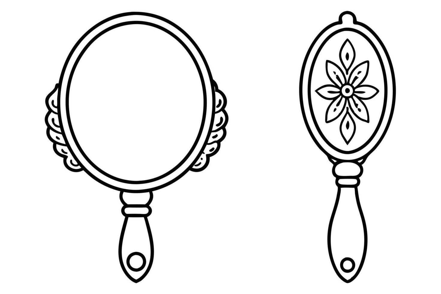A Elegant black and white decorative hand-drawn mirrors. vector