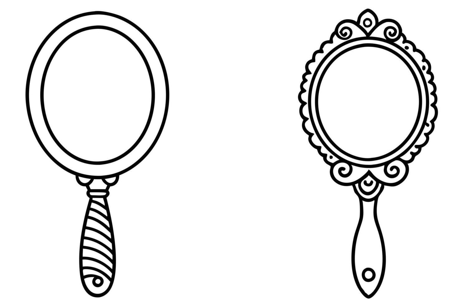 Elegant black and white decorative hand-drawn mirrors. vector