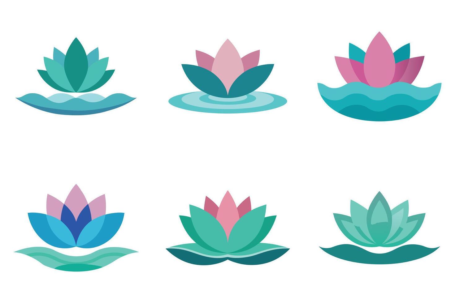 Set of Colorful Flat Design Lotus Flower Icons vector