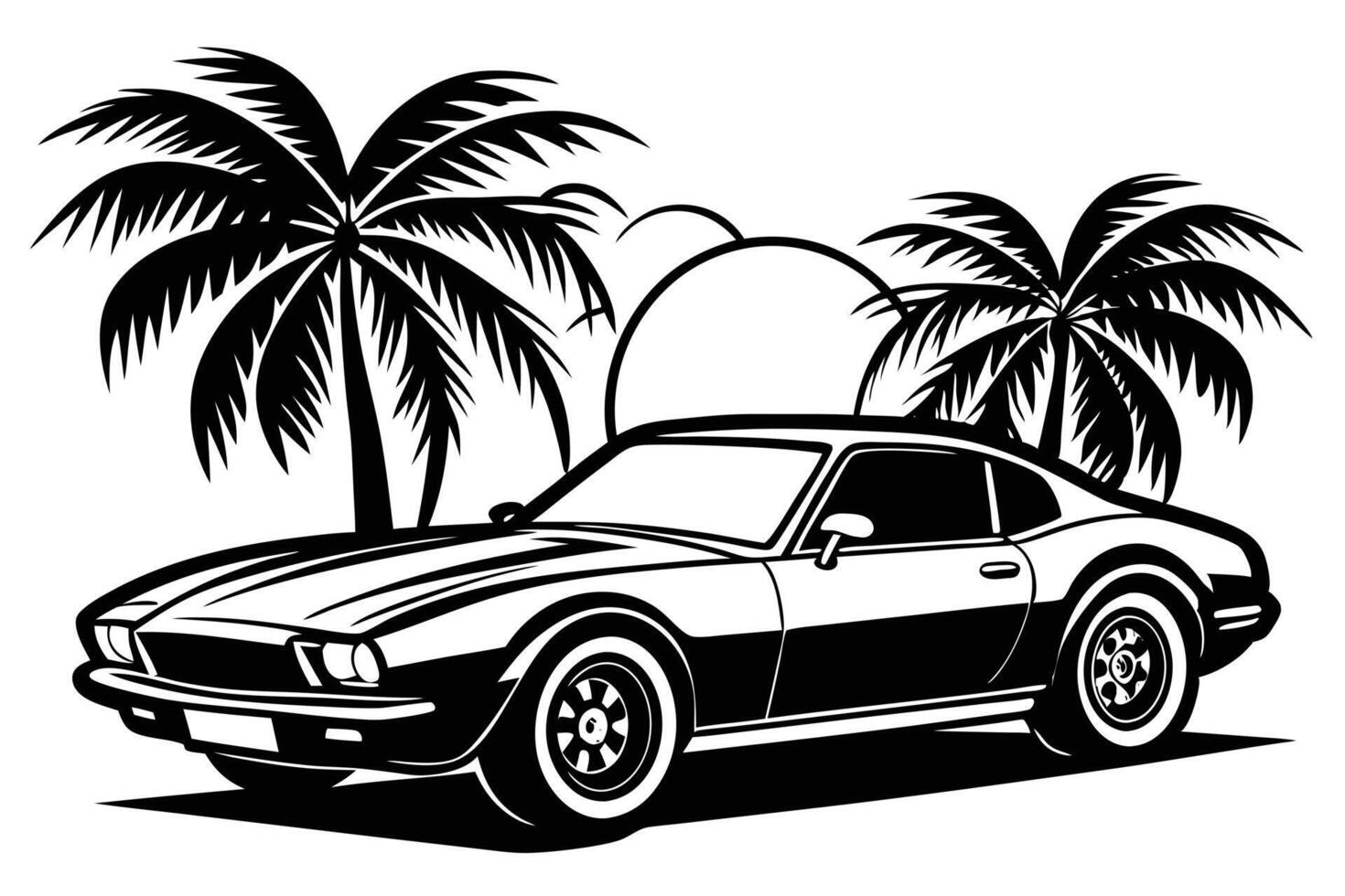 A Classic Car by the Beach A Retro Vacation Scene vector