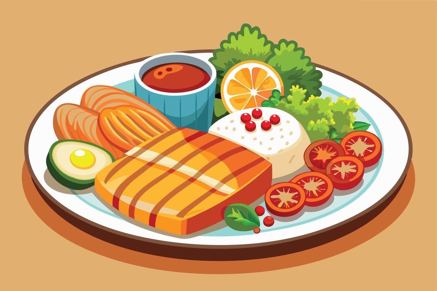 A Delicious Grilled Fish Dinner Plate with Sides vector