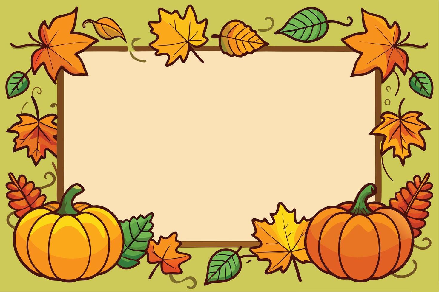 Autumnal Frame with Pumpkins and Leaves for Fall Decorations vector