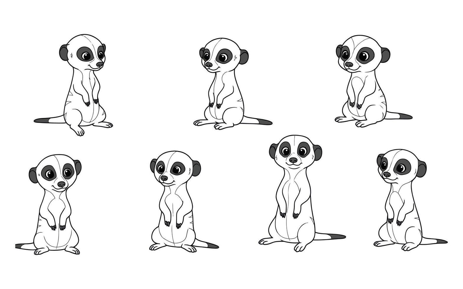 Line art illustration of meerkats in various poses vector