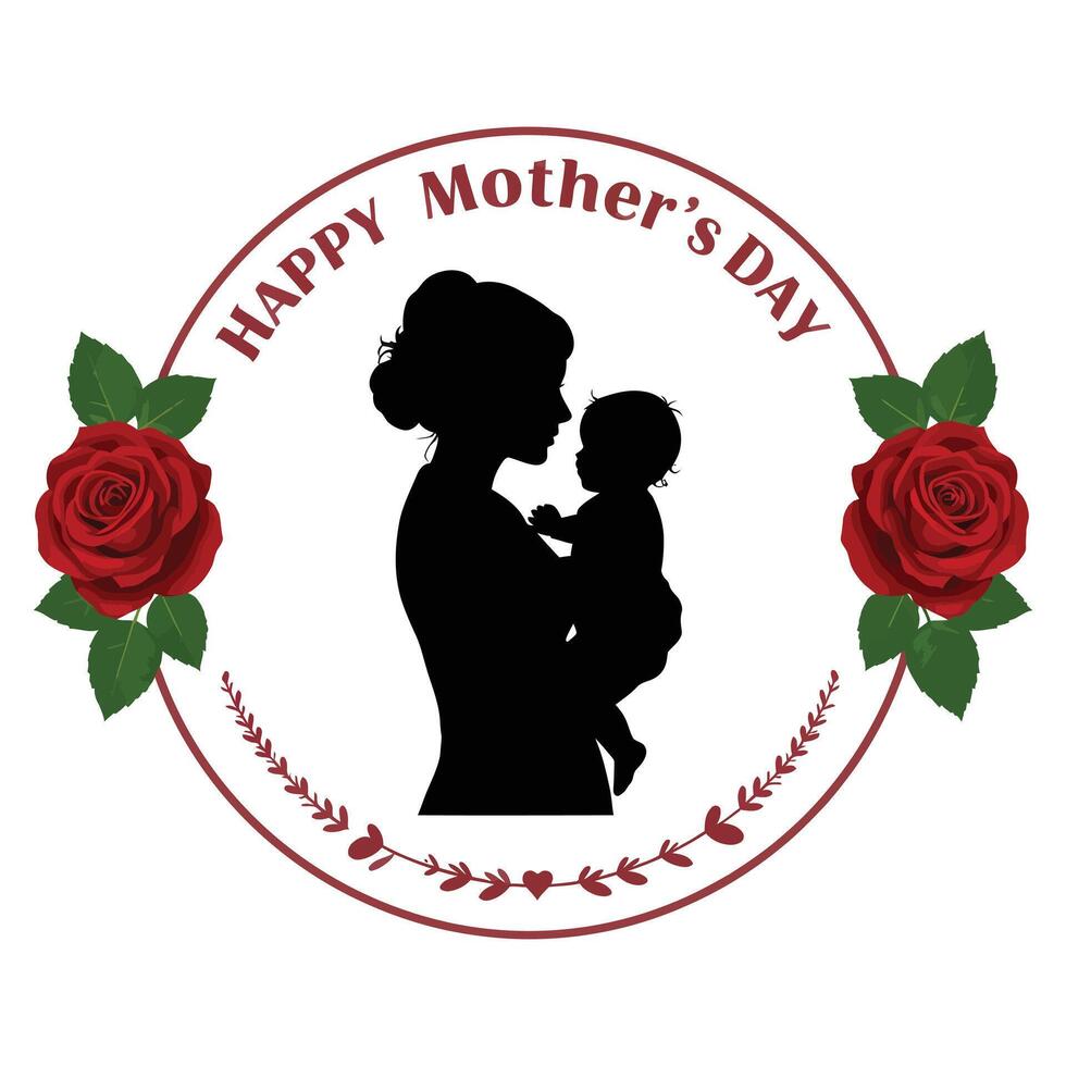 Radiant Elegance A Mother's Day Silhouette in Floral Harmony vector