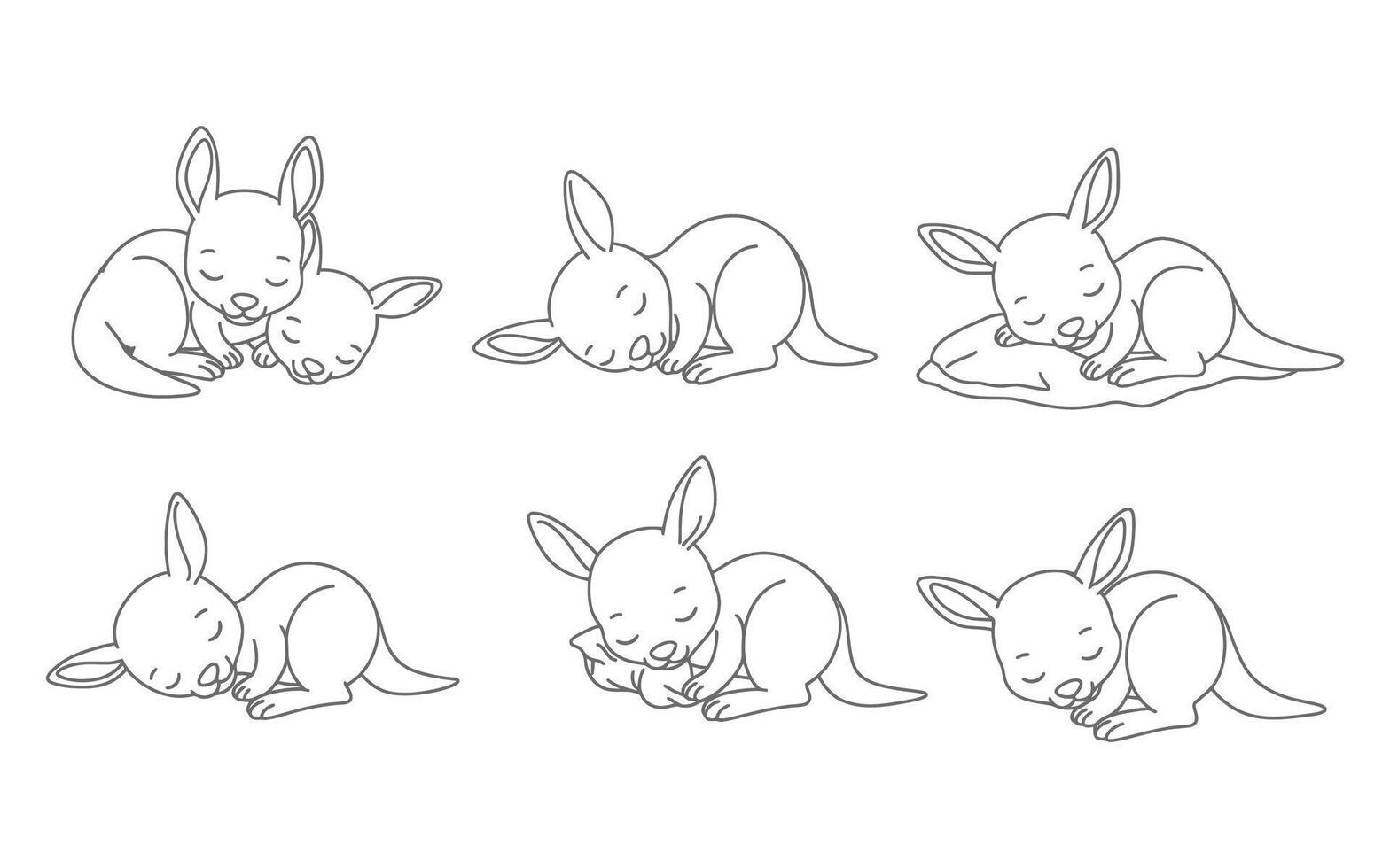 Sleeping baby kangaroos in black and white vector