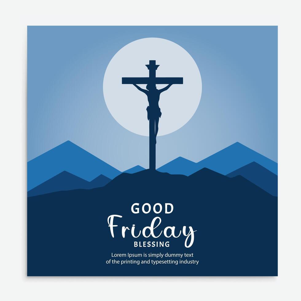 Good Friday Silhouette Jesus on the Cross with Mountains and Moon. vector