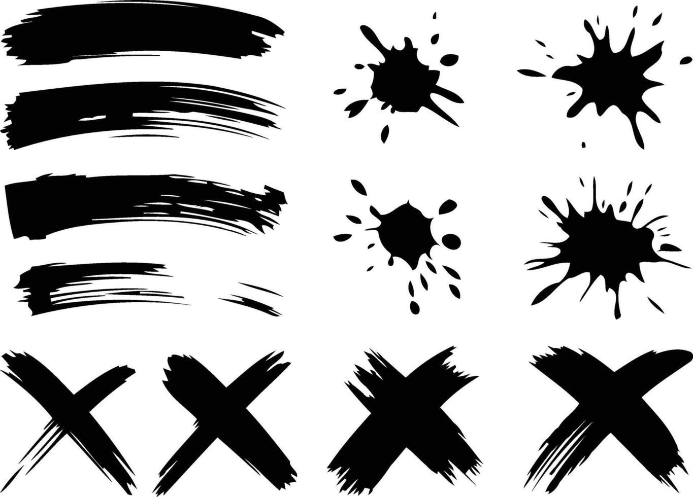 Set of Hand-Drawn Ink Brush Strokes and Splashes vector