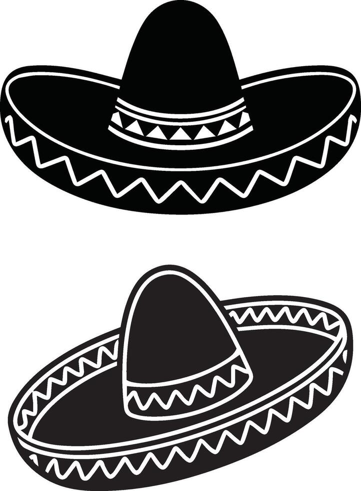 Two Simple Black Silhouette Sombrero Hats Illustration vector